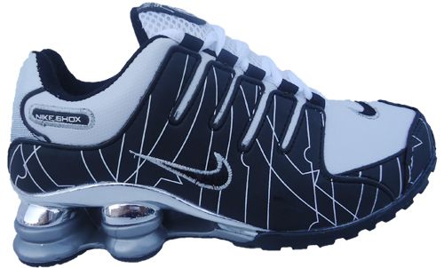 Tênis Nike Shox NZ Branco e Preto cromado