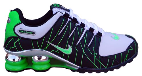 Tênis Nike Shox NZ Branco Preto e Verde cromado